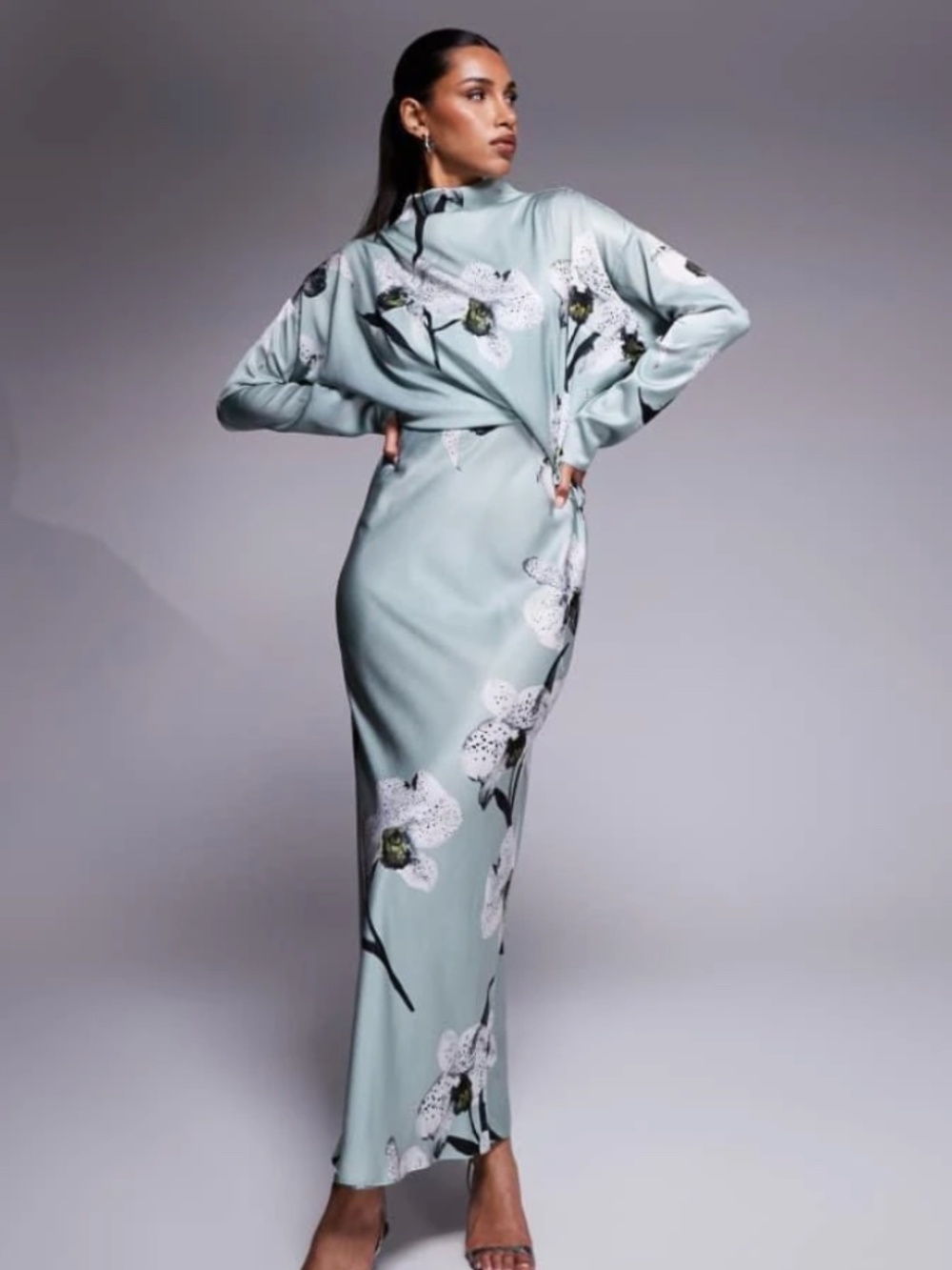 ASOS high neck satin maxi dress with floral